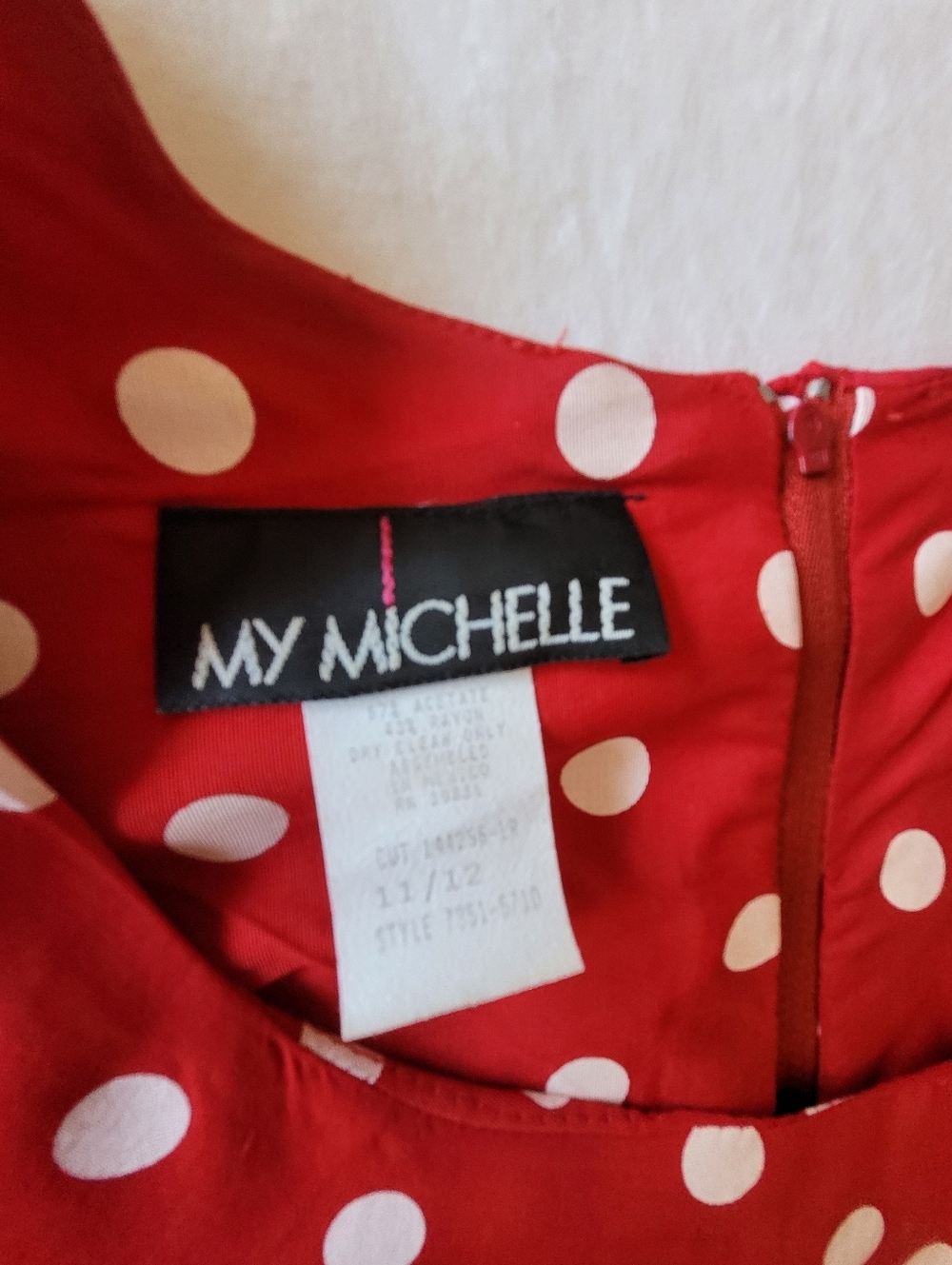 VTG My Michelle Red & White Polka Dot Mini Dress Size 11/12 - Picture 2 of 11